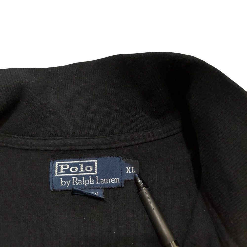 Polo Ralph Lauren Men XL Black Full‎ Zip Track Jacket Red Pony Logo Cotton Knit